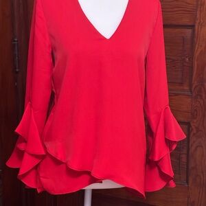 Red Ruffle Sleeve Statement Top Going Out Top XXS